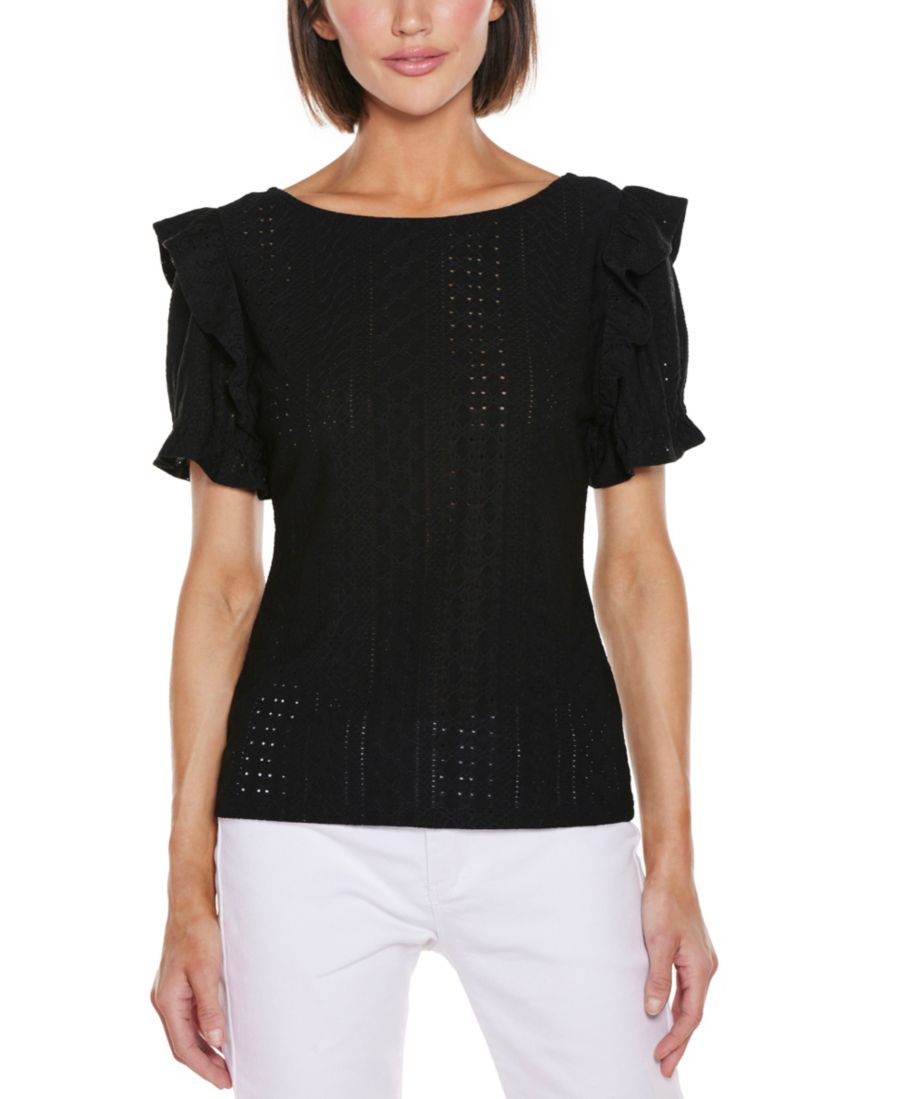 

Женская вязаная блузка с ажурными рукавами и оборками Belldini, Black