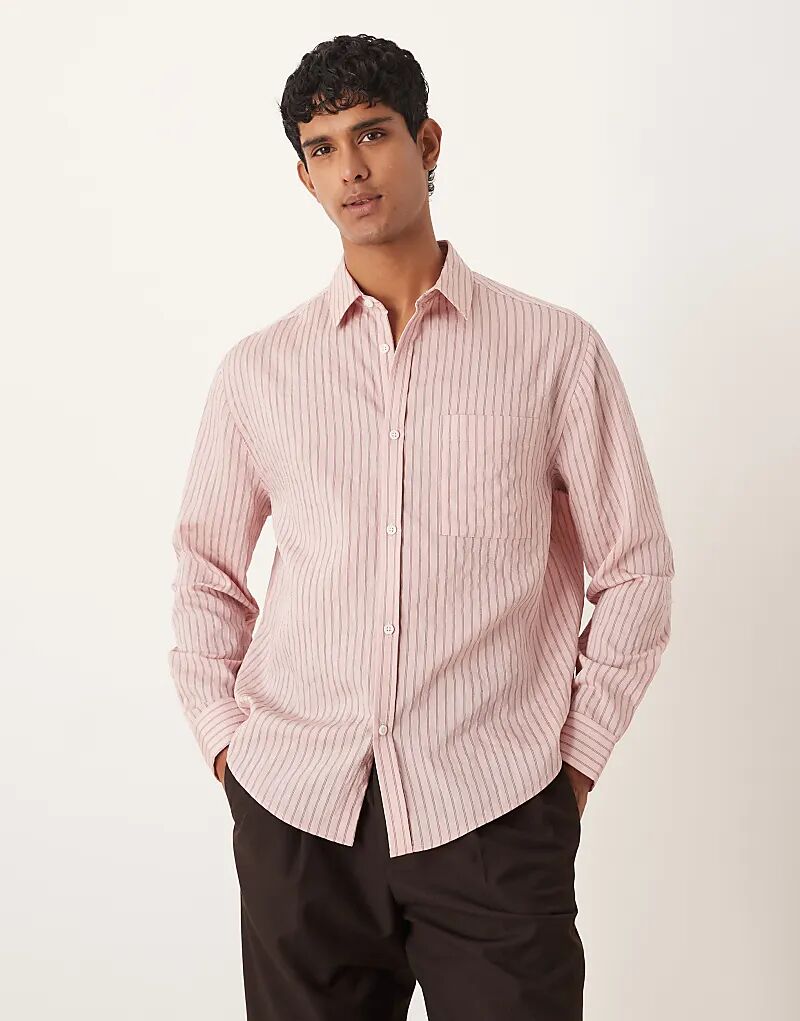 

Рубашка из поплина в свободную полоску ASOS DESIGN розового цвета