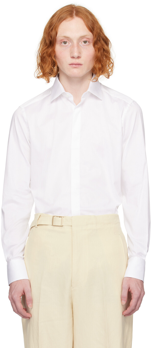 

Белая рубашка с раздвинутым воротником Zegna