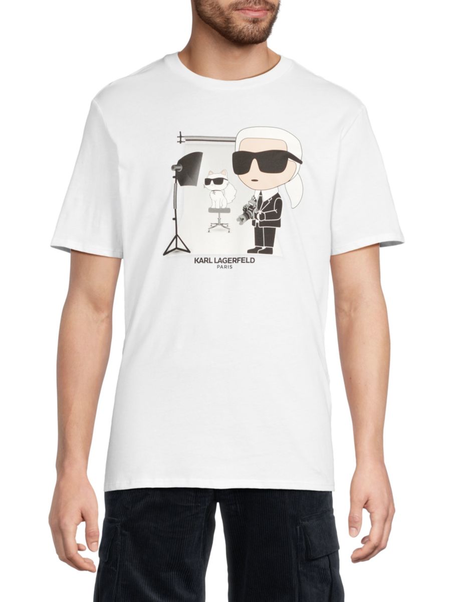 

Футболка из хлопка с фотографией Карла Шупетта Karl Lagerfeld Paris, белый