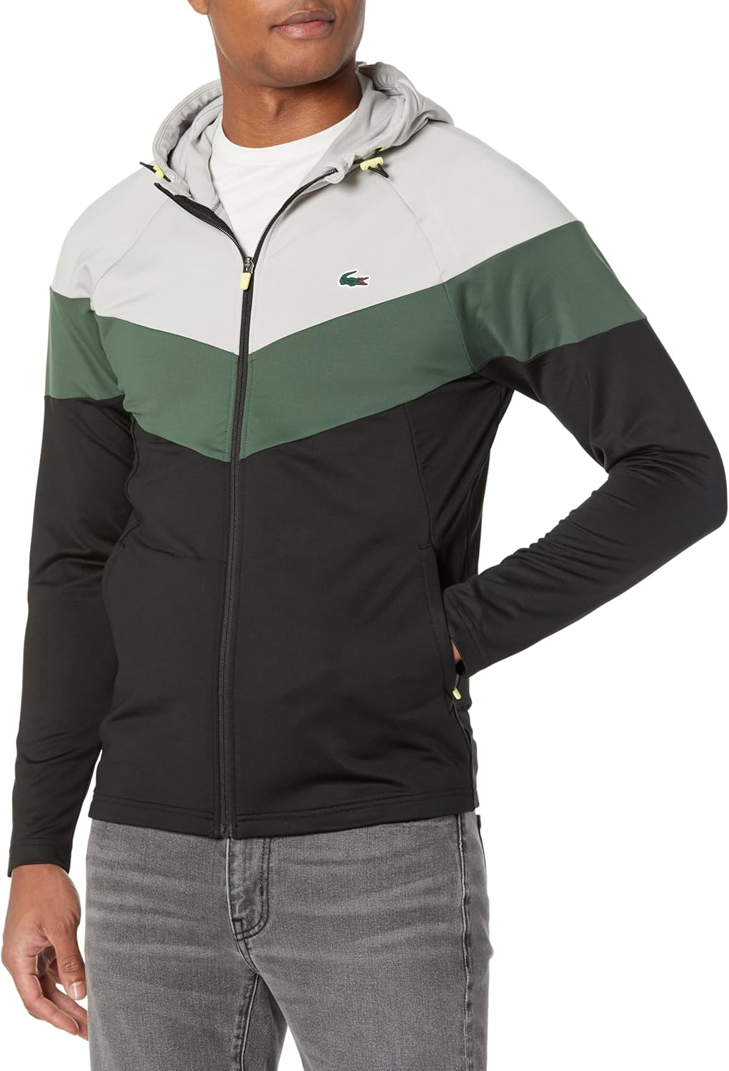 

Lacoste мужская худи с цветными блоками на молнии, Nimbus/Sequoia-Noir
