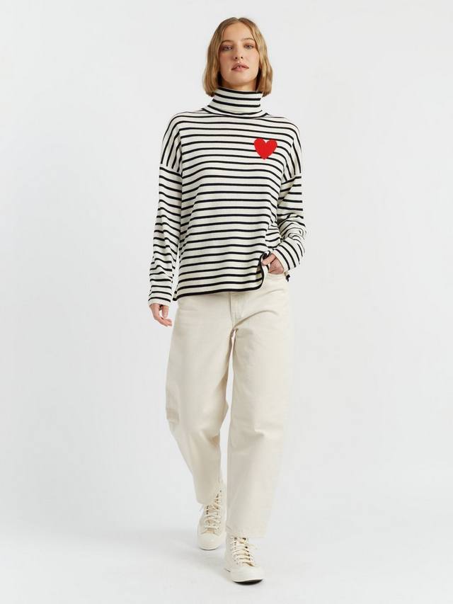 

Джемпер бретон с длинным рукавом и воротником-стойкой в полоску с узором в виде сердечек из кашемировой смеси Chinti & Parker