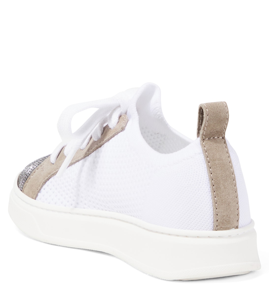 Кроссовки из парусины с кожаной отделкой Brunello Cucinelli Kids, белый — фото 3