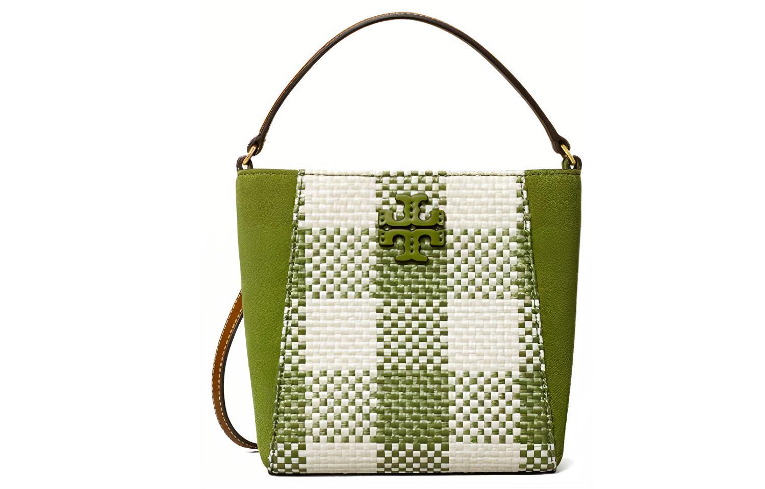 

TORY BURCH Кожаная сумка-ведро через плечо зеленая белая