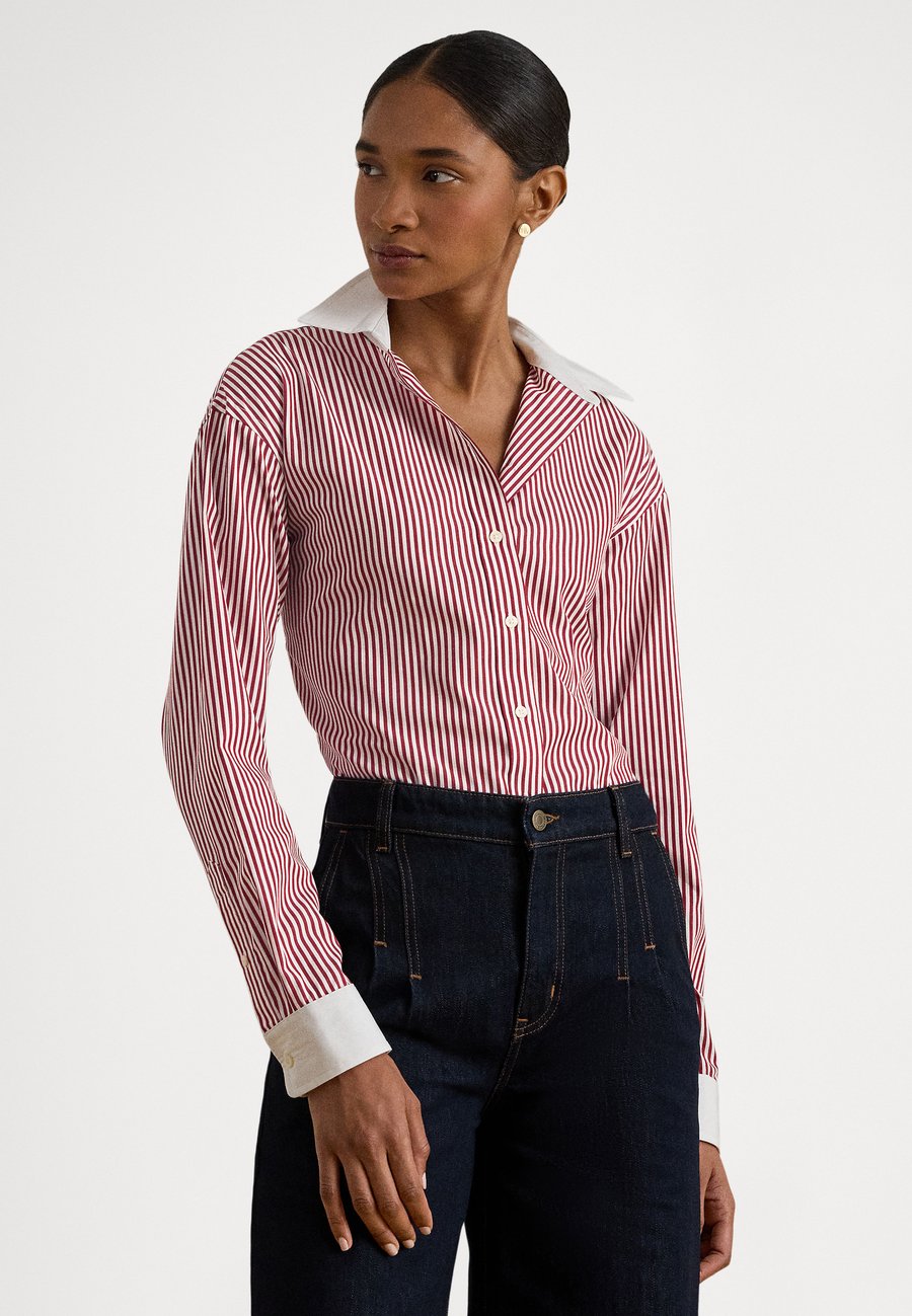 

Блуза Lauren Ralph Lauren Petite STRIPED COTTON BROADCLOTH SHIRT, Burgandy/White/Dark Red