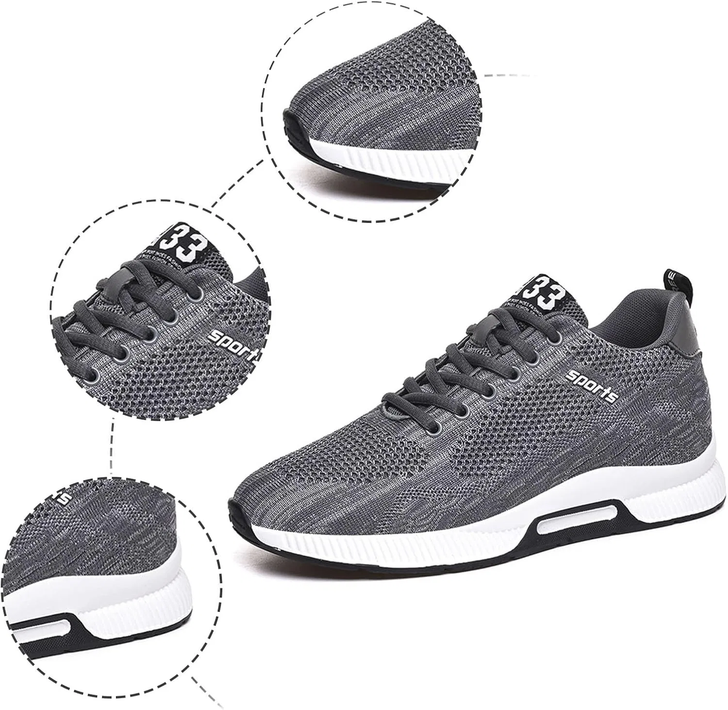 Кроссовки Paar Herrenschuhe mit Erhöhung, lässige Mesh-Sneaker, leichte, atmungsaktive Sportschuhe zum Schnüren mit verstecktem Hebeabsatz für Männer, cm Generic, Grau — фото 4