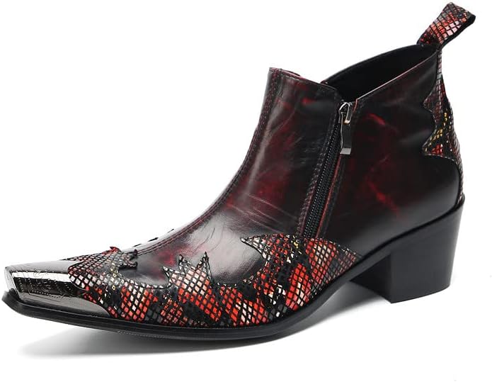 

Мужские ботинки Chelsea Santimon из натуральной кожи с металлическим носком, повседневные ботинки с двойной молнией сбоку, западный стиль с красным принтом змеи на щиколотке для вечеринок, свадеб и сценических выступлений