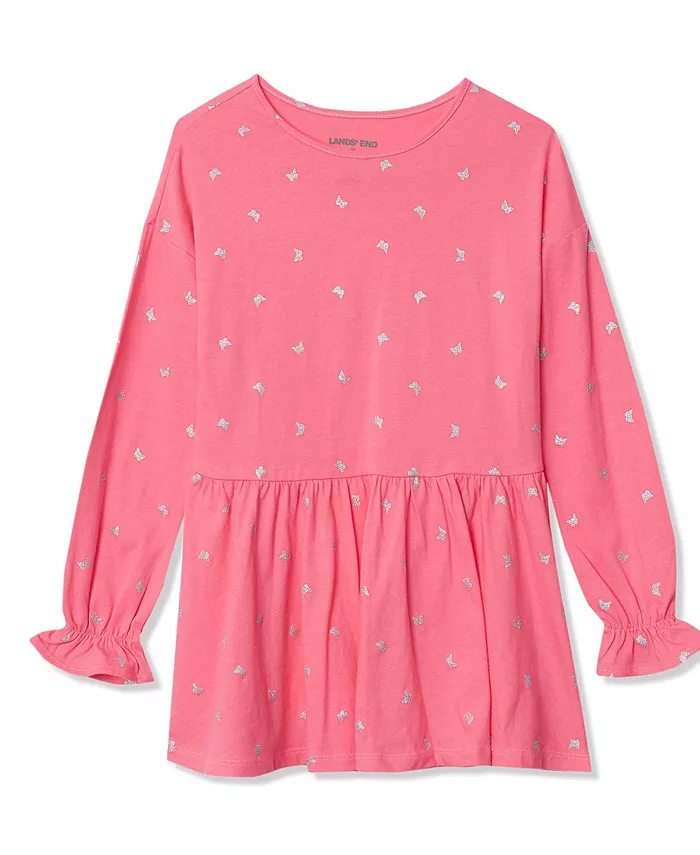 

Туника с длинными рукавами и оборками для девочек Lands' End, розовый