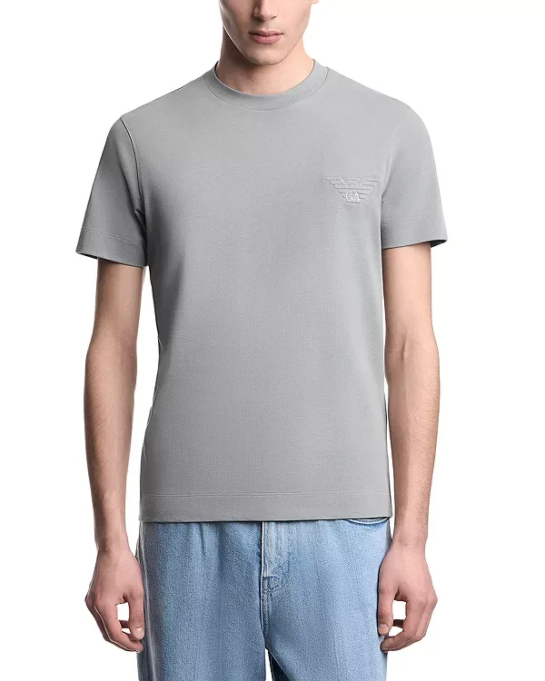 Футболка из плотной хлопчатобумажной ткани с вышитым орлом. Emporio Armani, Grey