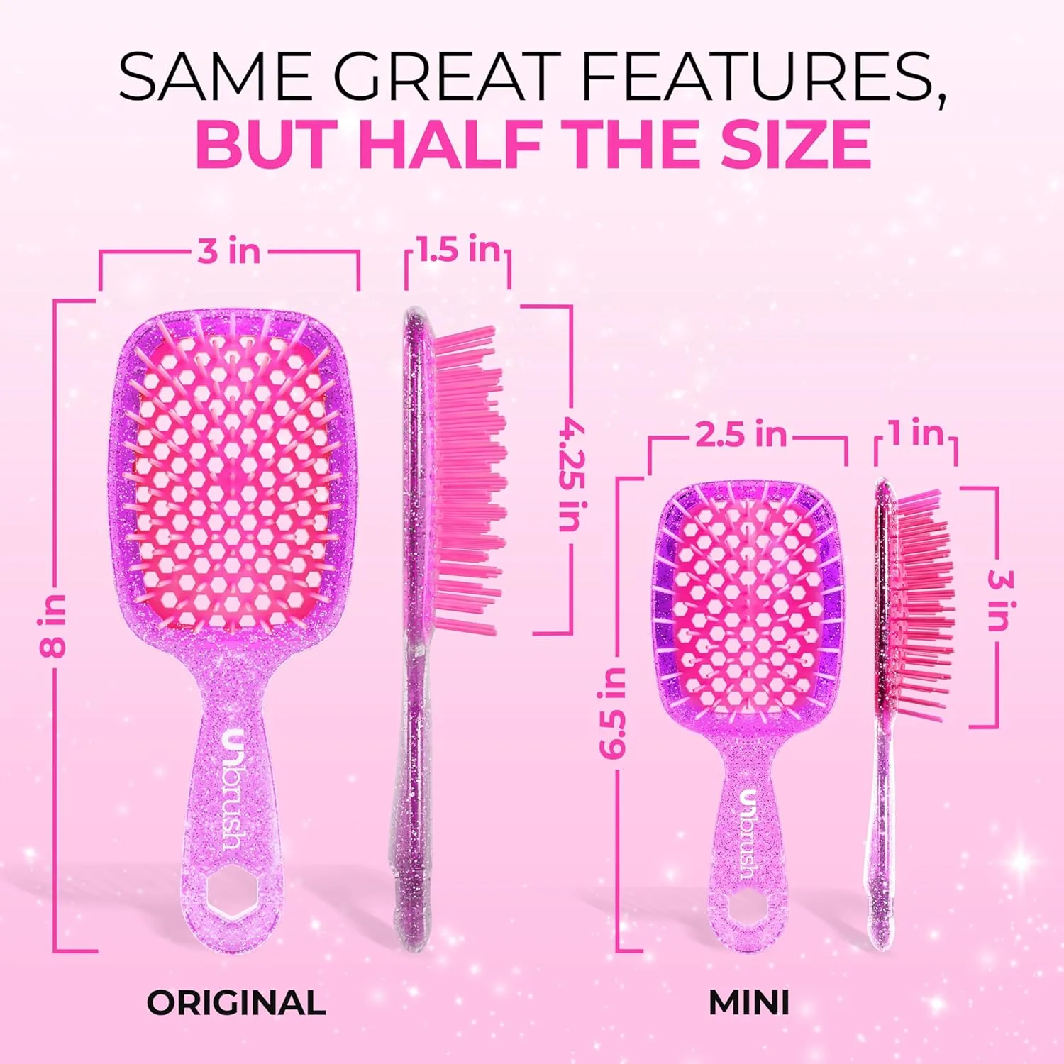 Мини-расческа FHI Heat UNbrush для легкого расчесывания влажных и сухих волос - прочные антистатические щетинки Duoflex, легкая ручка, Rose Quartz Pink — фото 3