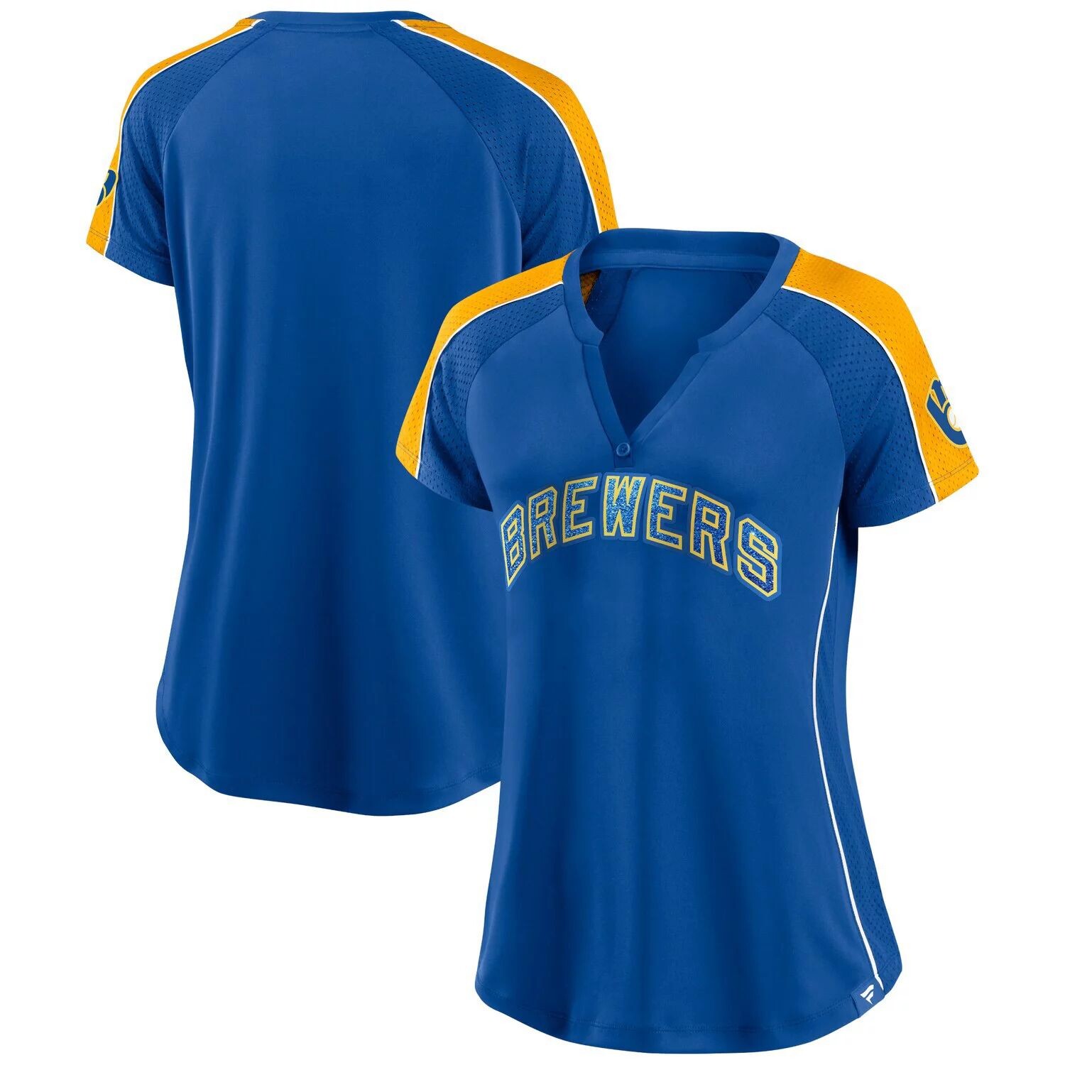 

Женская футболка Fanatics Royal/Gold Milwaukee Brewers True Classic League Diva в тонкую полоску реглан с v-образным вырезом Fanatics
