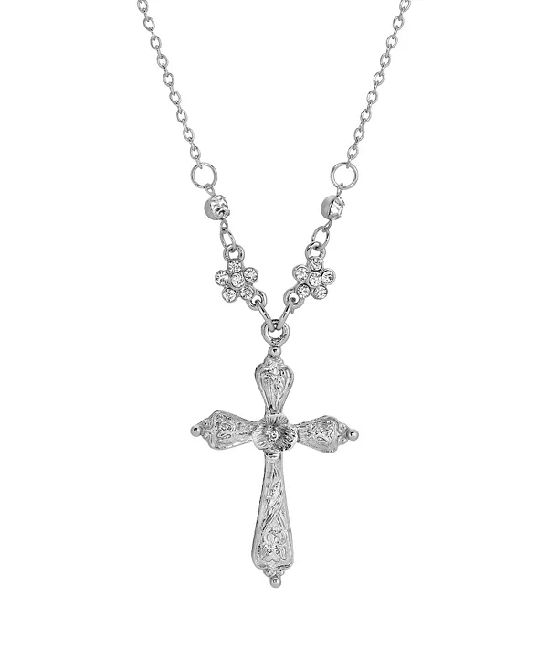 

Серебряное ожерелье с крестом и кристаллами 2028, silver