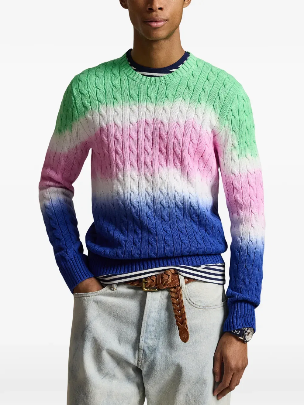 Свитер крупной вязки, окрашенный красителем Polo Ralph Lauren, синий — фото 3