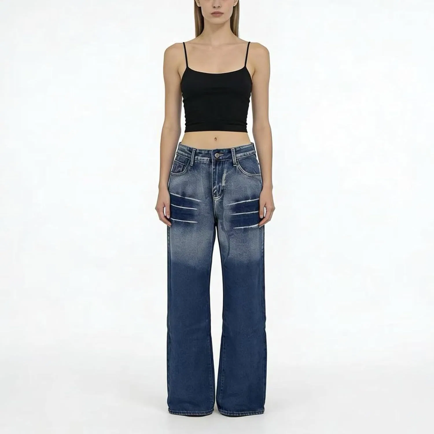 Женские джинсы Vintage Washed свободного кроя Generic, темно-синий — фото 3