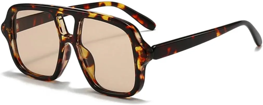 

Модные солнцезащитные очки с двойной перемычкой для мужчин и женщин, солнцезащитные очки UV400 в стиле панк, модные женские очки TKKTLLT, Leopard-lightbrown