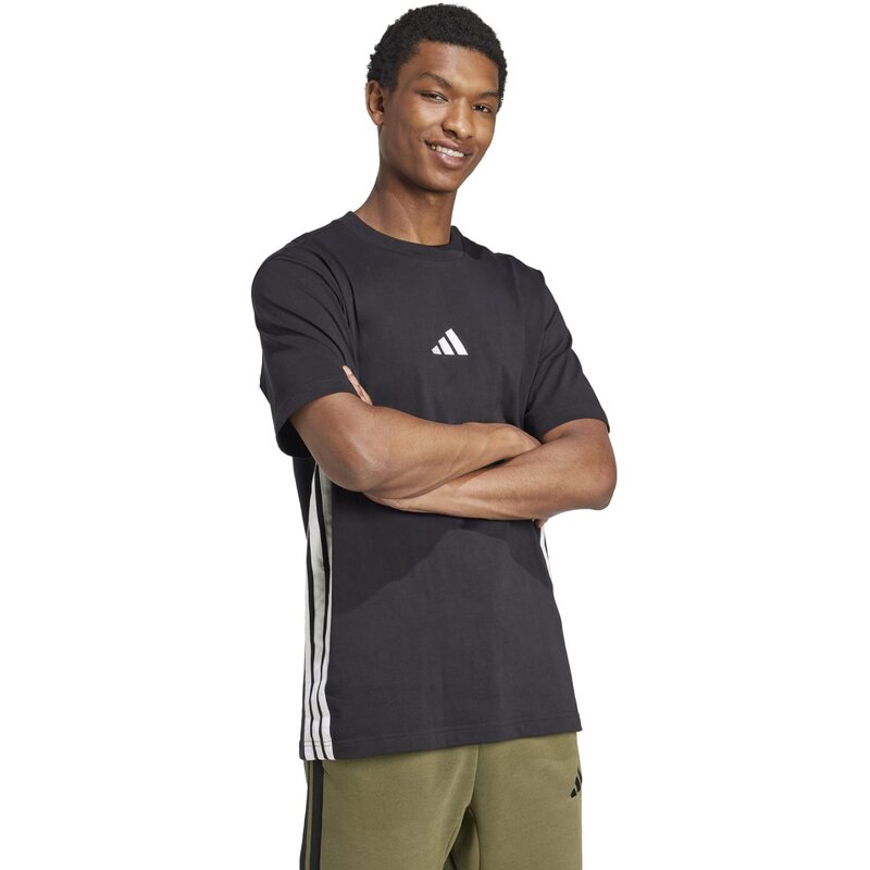 Базовая футболка с тремя полосками, одинарный джерси Adidas, черный — фото 4