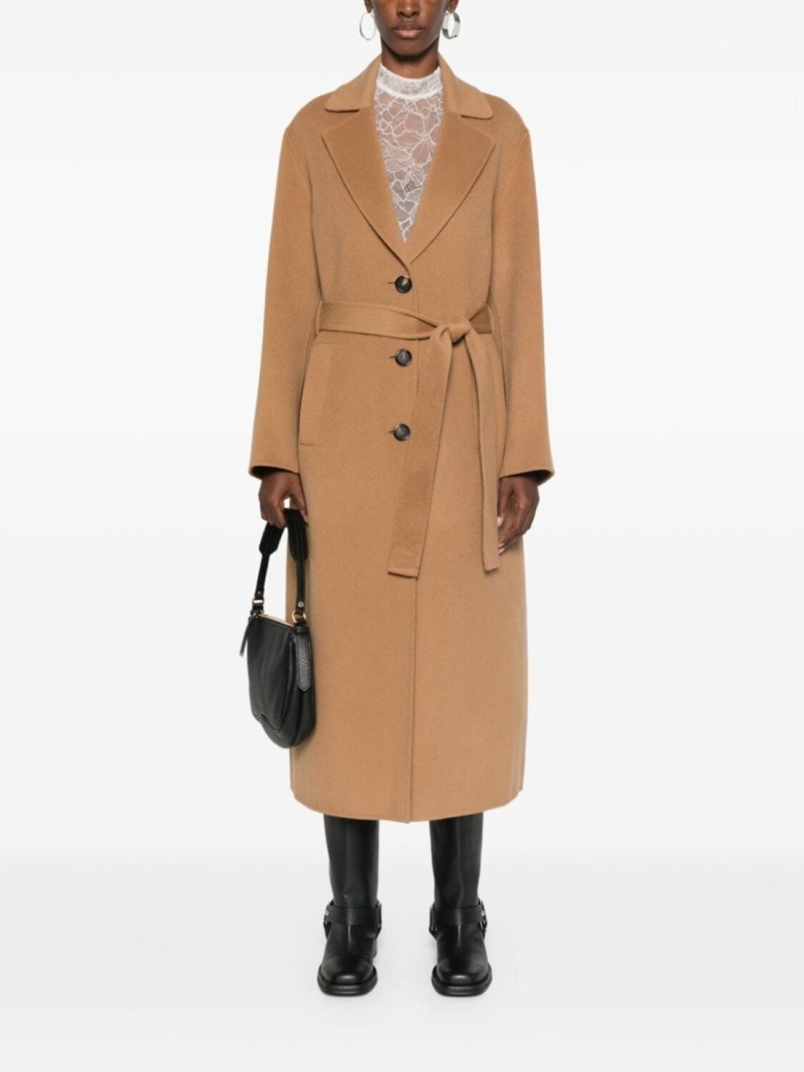 

PINKO шерстяное пальто с поясом, коричневый