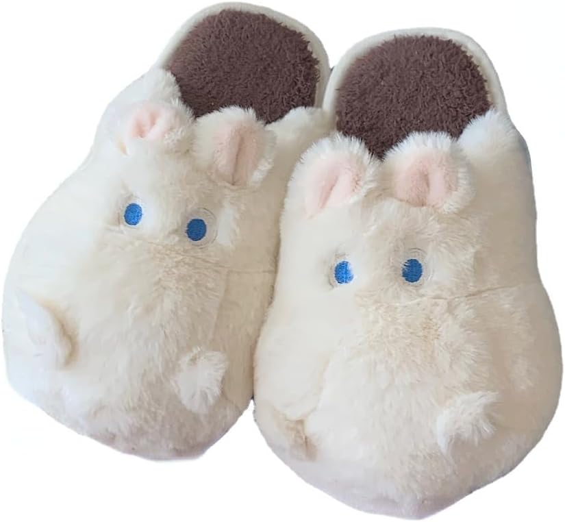 

Милые тапочки-бегемоты для женщин и мужчин, пушистые тапочки, милые домашние тапочки, теплые тапочки на зиму, мягкая домашняя обувь Plonme, белый