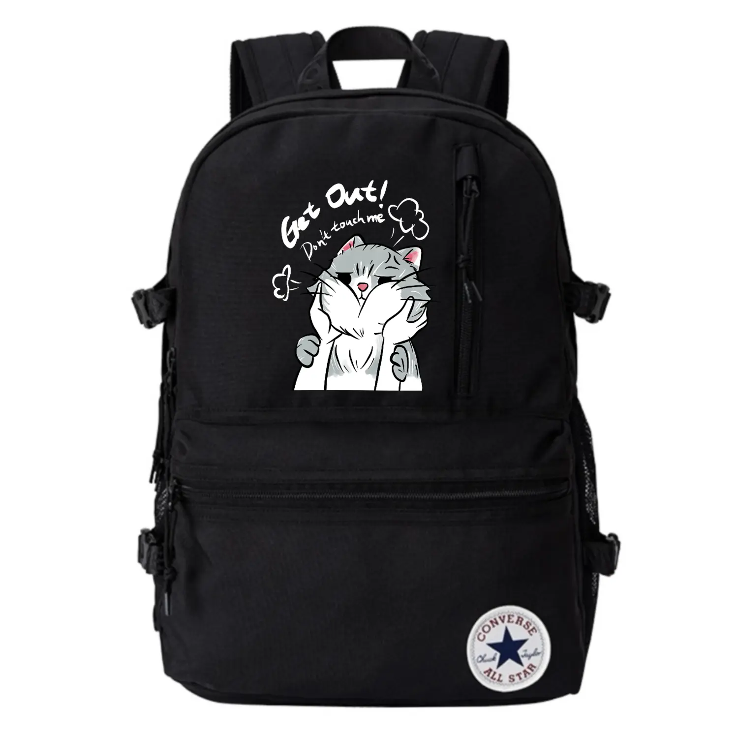 

Converse Полиэстеровый рюкзак среднего размера унисекс черный, Angry Kitten