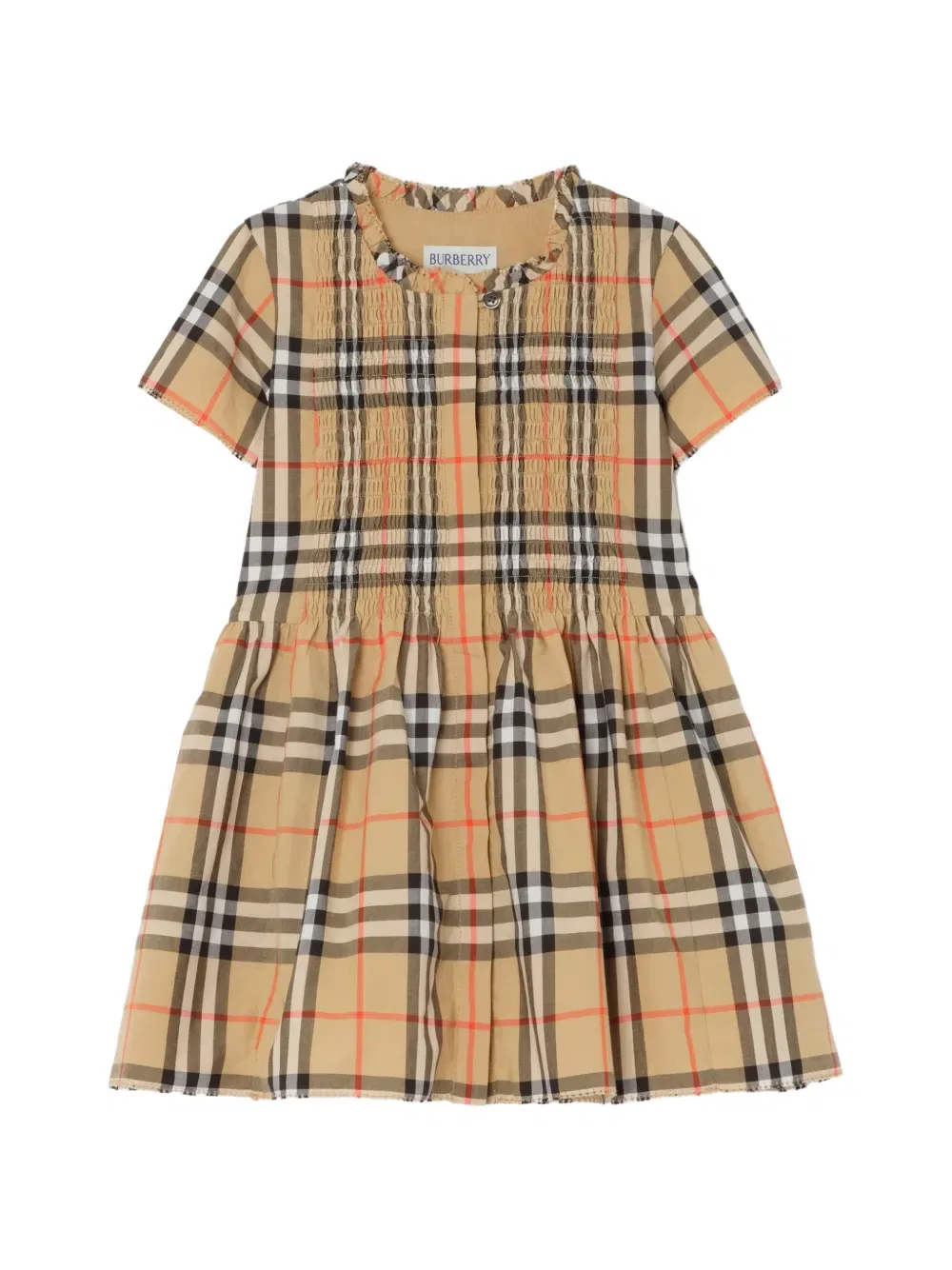 Хлопковое платье в клетку Burberry Kids, нейтральный