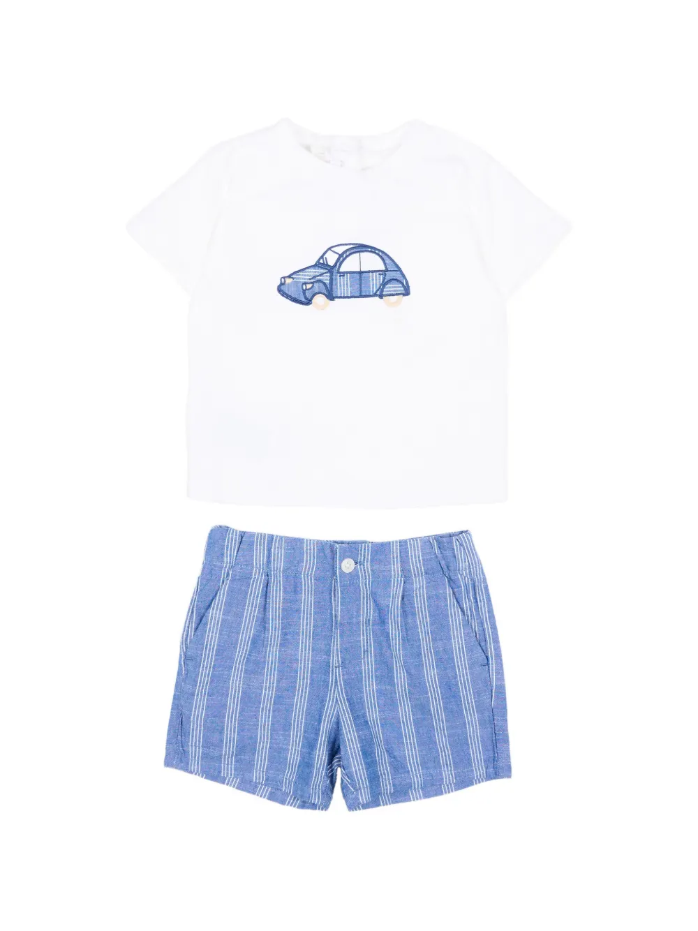 

Набор из двух предметов: комплект с шортами в полоску и деталями в виде автомобилей Mayoral, белый