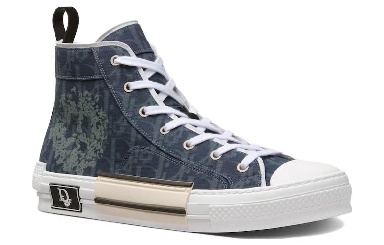 Кроссовки B23 High Top Синий Диагональный Принт И Знак Мира Слезы Деним DIOR — фото 2