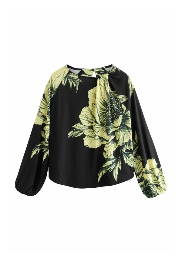 Блузка прямого кроя с перекрученным воротником и длинными рукавами Next, Black Floral Print