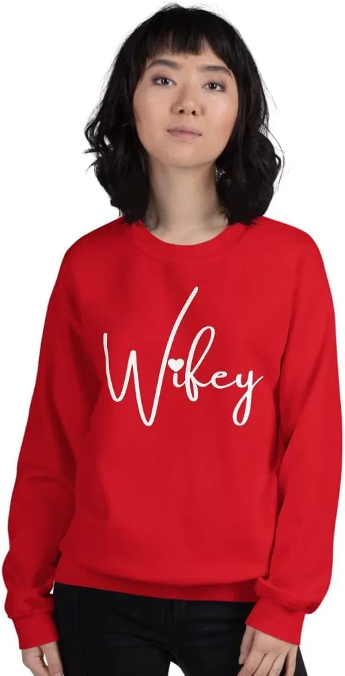 Свитшот Wifey для жены, пуловер Just Married, подарок на свадьбу осень/зима Generic, красный