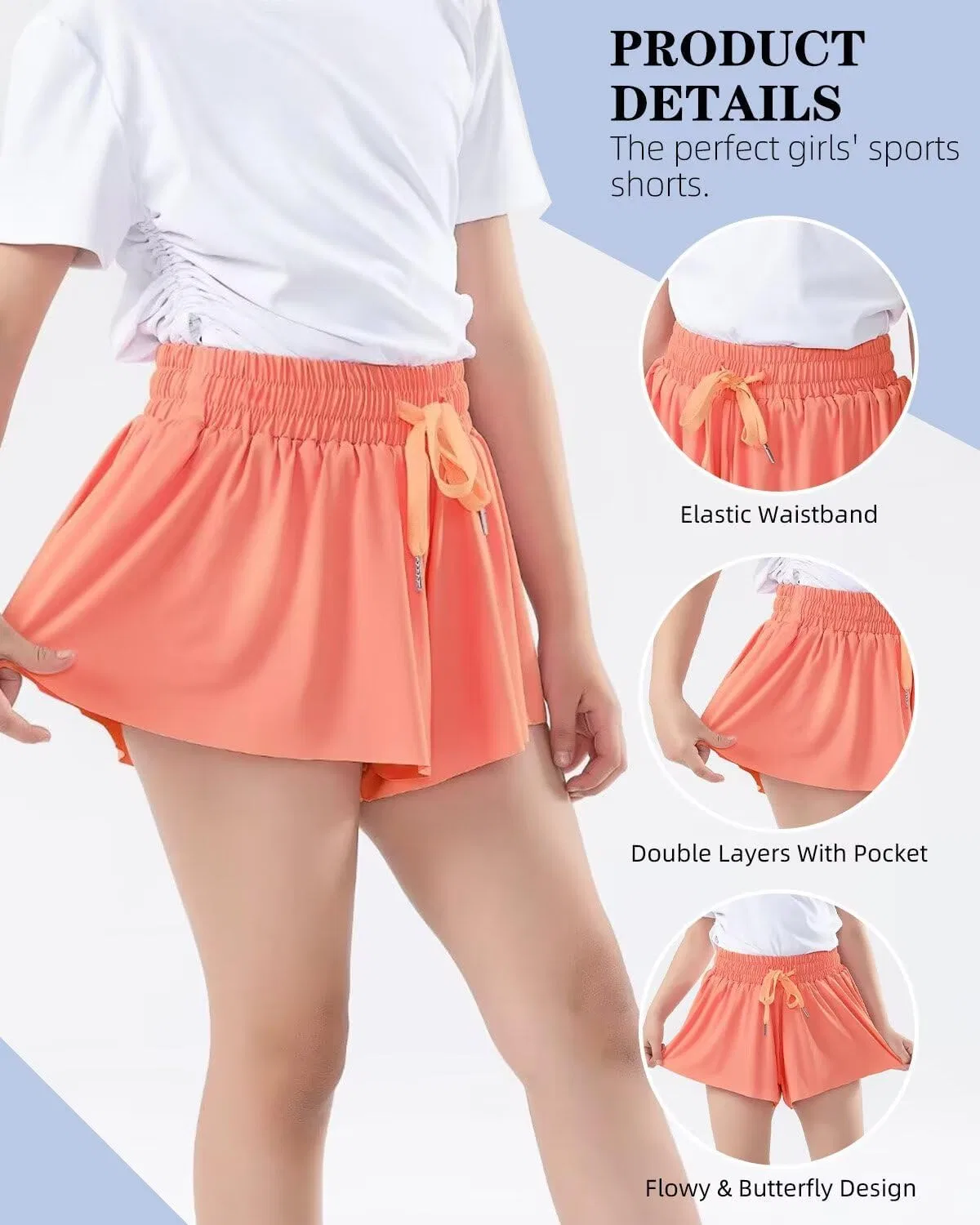 Шорты для девочек 2 в 1 с вкладышем, Zqajuxg, Peach Pink — фото 4