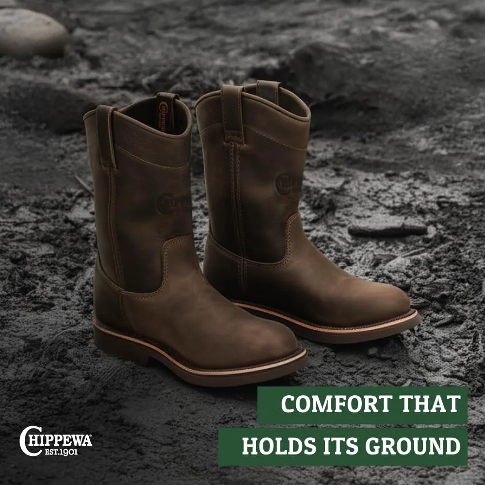 Рабочие ботинки Chippewa Classic 2.0 без шнурков - противоскользящая обувь - ортопедическая стелька для мужчин - прочный кожаный верх - резиновая подошва Vibram - обеспечивает сцепление на мокрых и сухих поверхностях — фото 4