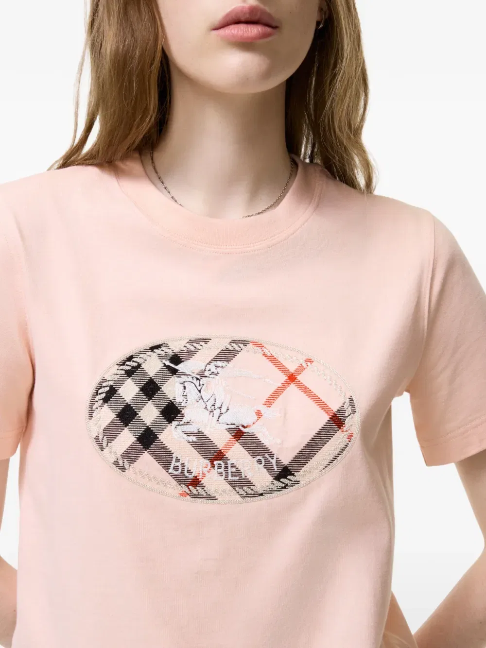 Футболка с клетчатым рисунком Burberry, женская, розовый — фото 3