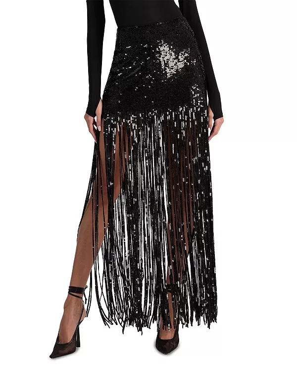 

Юбка Kendra с бахромой из пайеток Alice And Olivia, черный