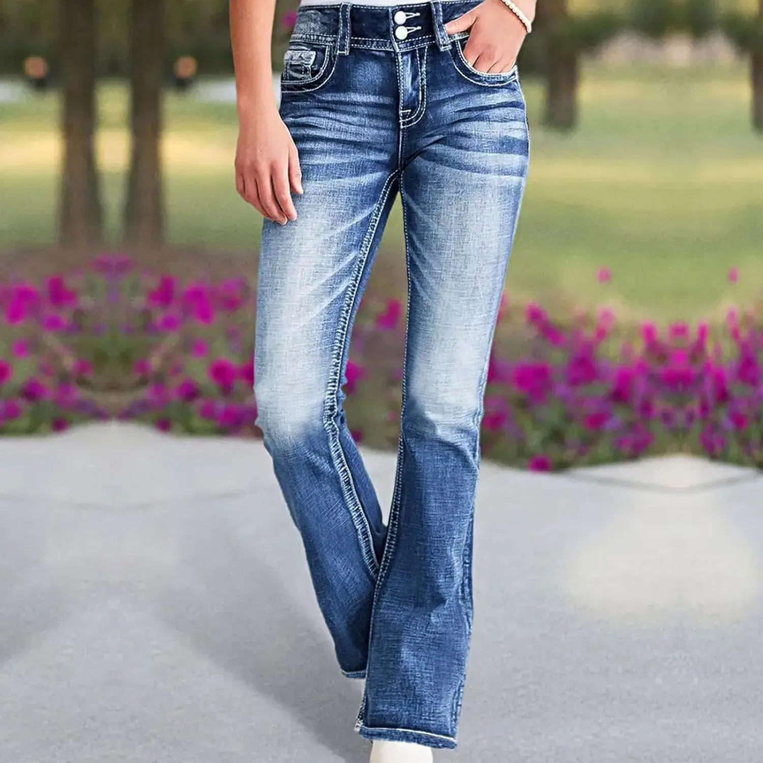 Джинсы bootcut, высокая посадка, синий — фото 2