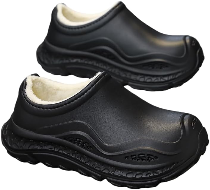 

Женские и мужские зимние плюшевые платформенные туфли повара для общественного питания, ресторанов, кухни - противоскользящие и маслостойкие Hchctry, черный