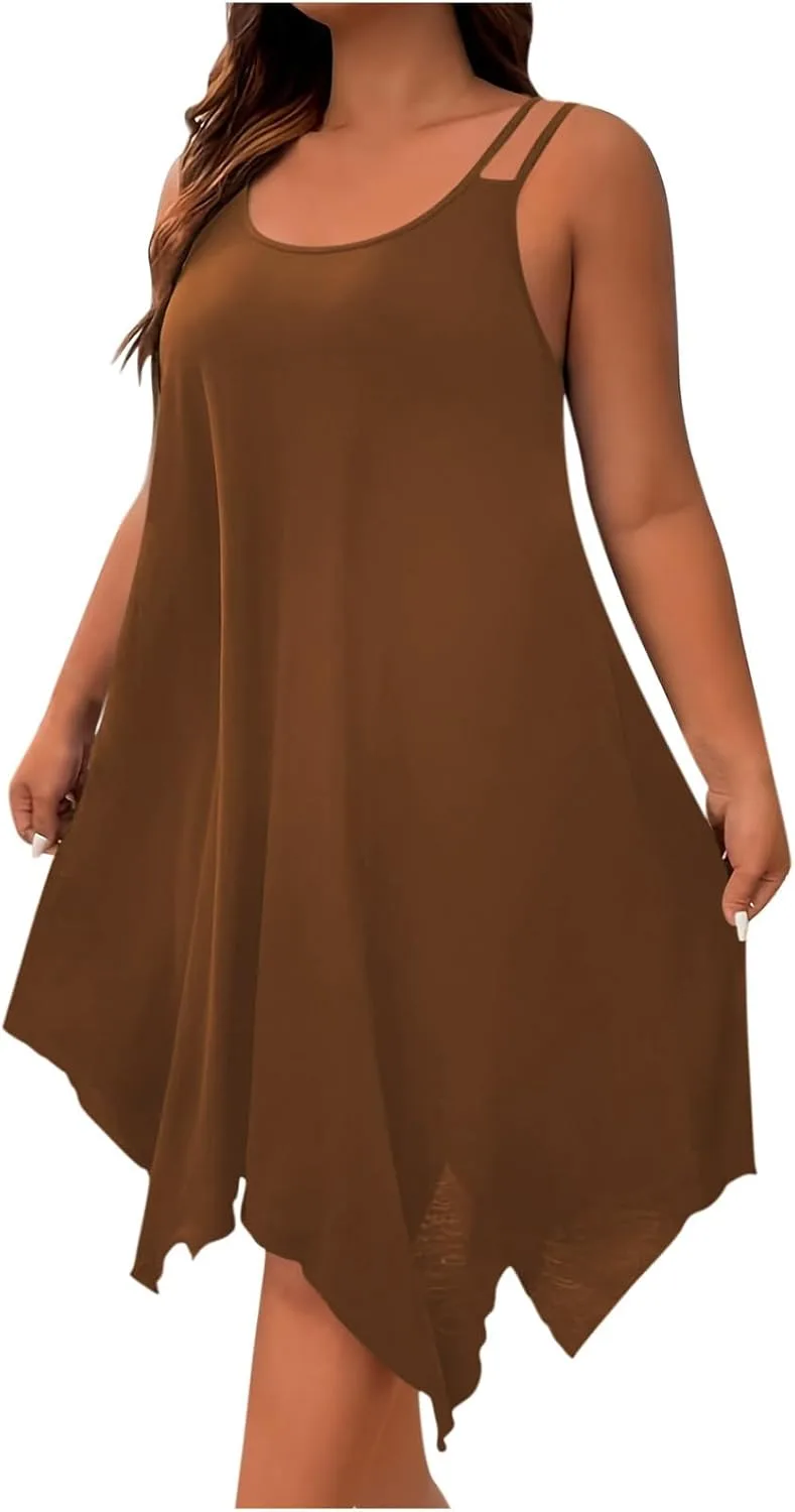 Платье-майка Plus Size для женщин с формами: летнее сарафан свободного кроя, пляжное платье, повседневное платье для отдыха Generic, кофейный