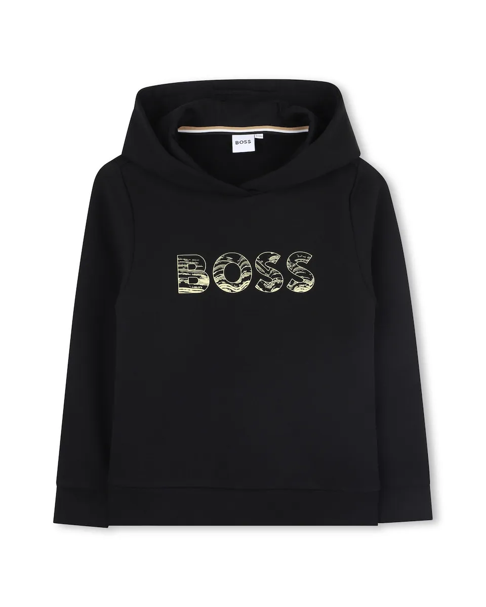 

Детская толстовка с капюшоном и фронтальным логотипом BOSS Kidswear, черный