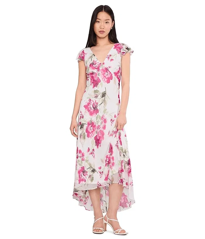 Платье миди с цветочным принтом Flutter Sleeve Chiffon Floral Aline Midi Calvin Klein, Rose Multi — фото 2