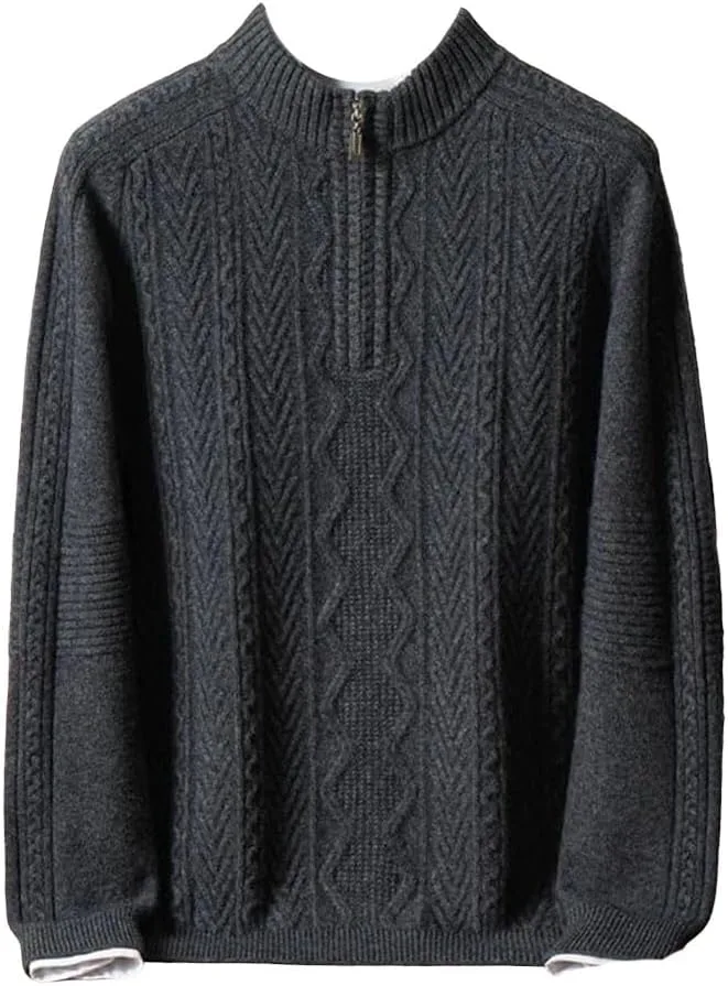 

Мужской утолщенный полу-зип вязаный кашемировый свитер свободного кроя с длинными рукавами