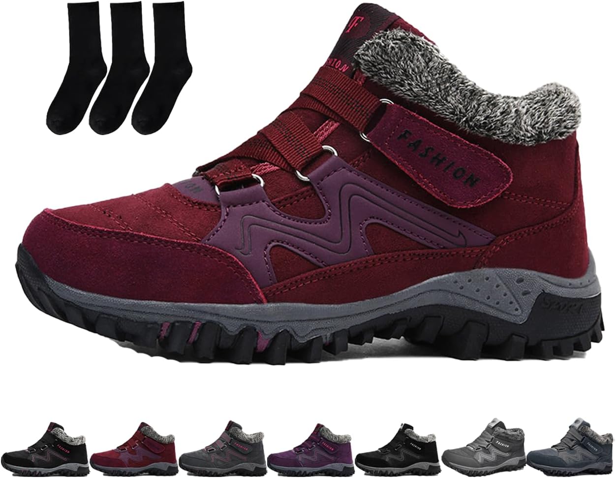 

Мужские и женские зимние термоботинки, водонепроницаемые удобные снежные ботинки, обувь с меховой подкладкой до щиколотки, легкая противоскользящая обувь для улицы Generic, красный