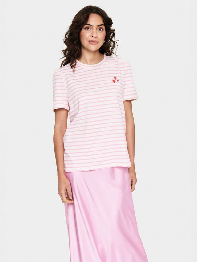 

Футболка jucia в полоску с сердечками Saint Tropez, цвет Bonbon/White