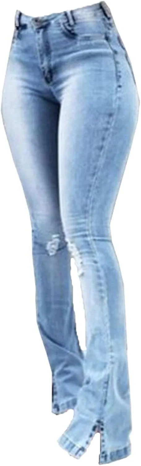 

Скинни джинсы для женщин с потертостями и расклешенным низом Mid Rise Maiyifu-GJ