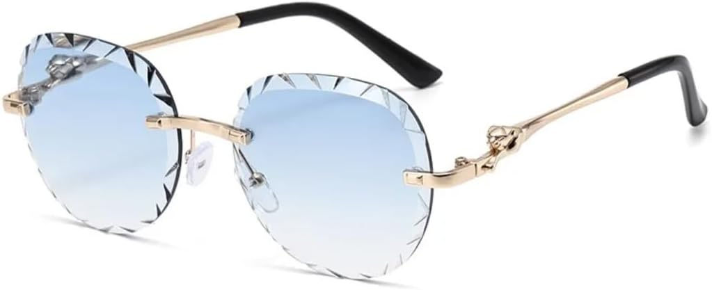 

Роскошные безрамочные круглые солнцезащитные очки для женщин с градиентным переходом цвета, с оригинальным узором в виде головы леопарда и волнами, модные мужские очки с защитой от УФ-излучения UV400 UATXTAU, Blue