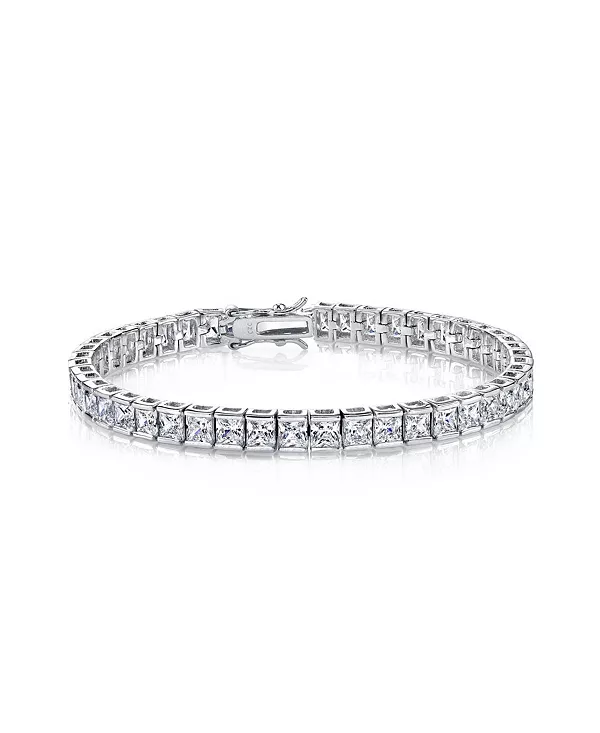 

Теннисный браслет с кубическим цирконием и огранкой «принцесса» из белого золота Rachel Glauber, silver