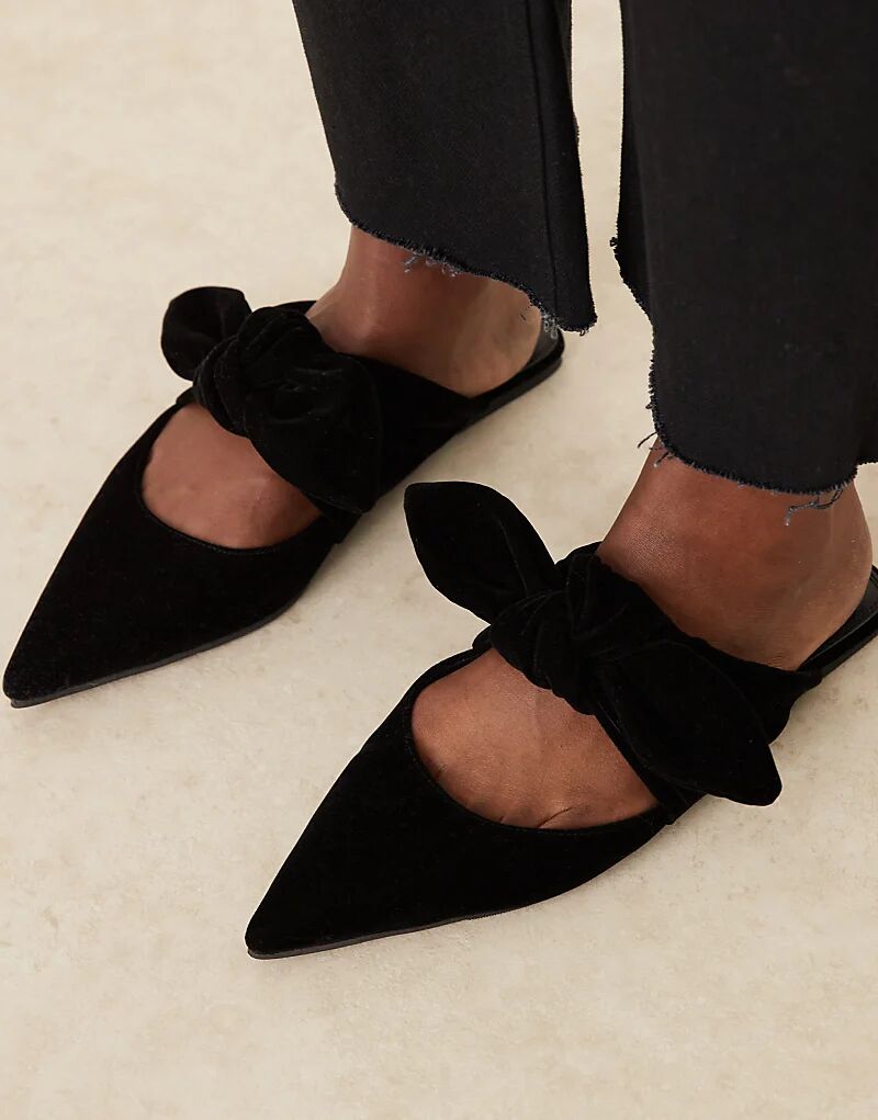 Мюли ASOS DESIGN с бантом в лунном стиле из черного бархата