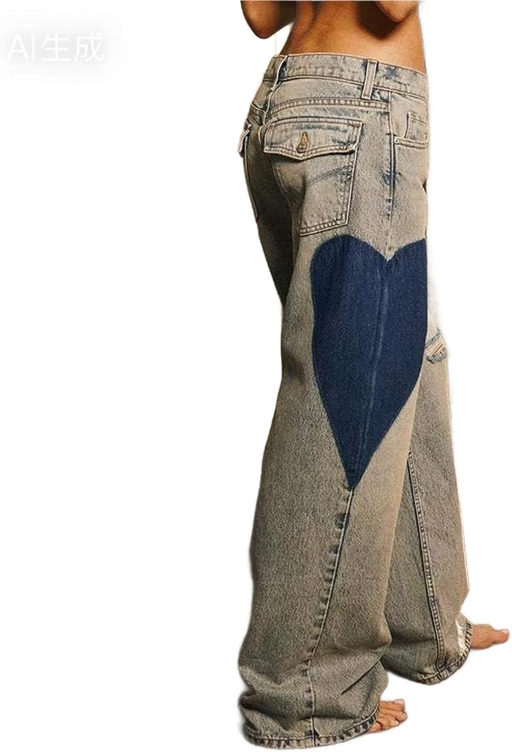 Женские джинсы low waist baggy с принтом в виде сердца в стиле y2k