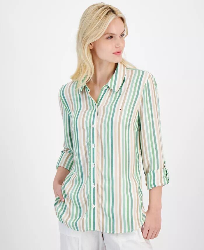 

Женская рубашка Stern Striped Roll-Tab Tommy Hilfiger, зеленый