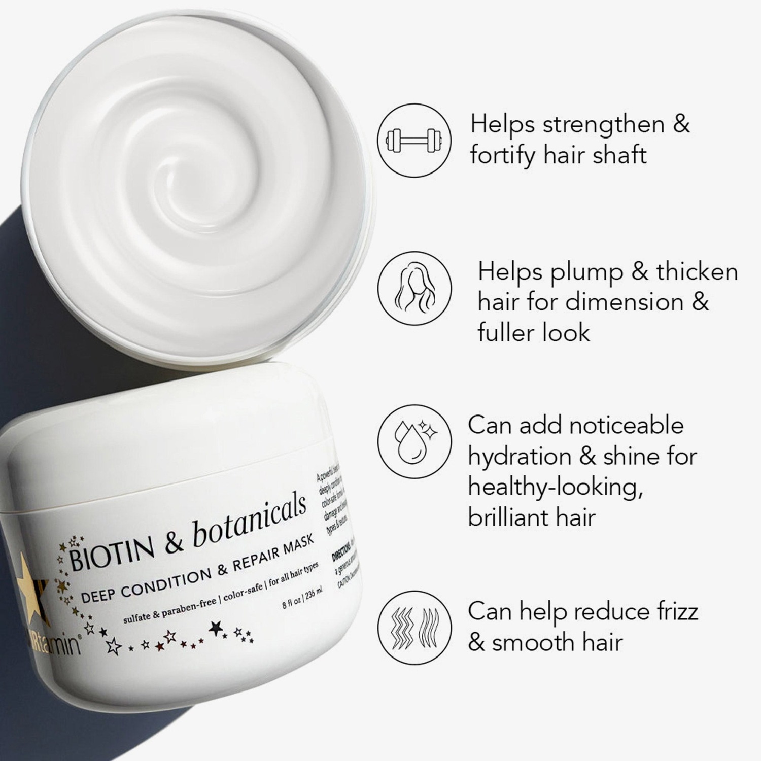 Маска для волос biotin & botanicals deep condition & repair hair mask Hairtamin, объем 236 мл — фото 3
