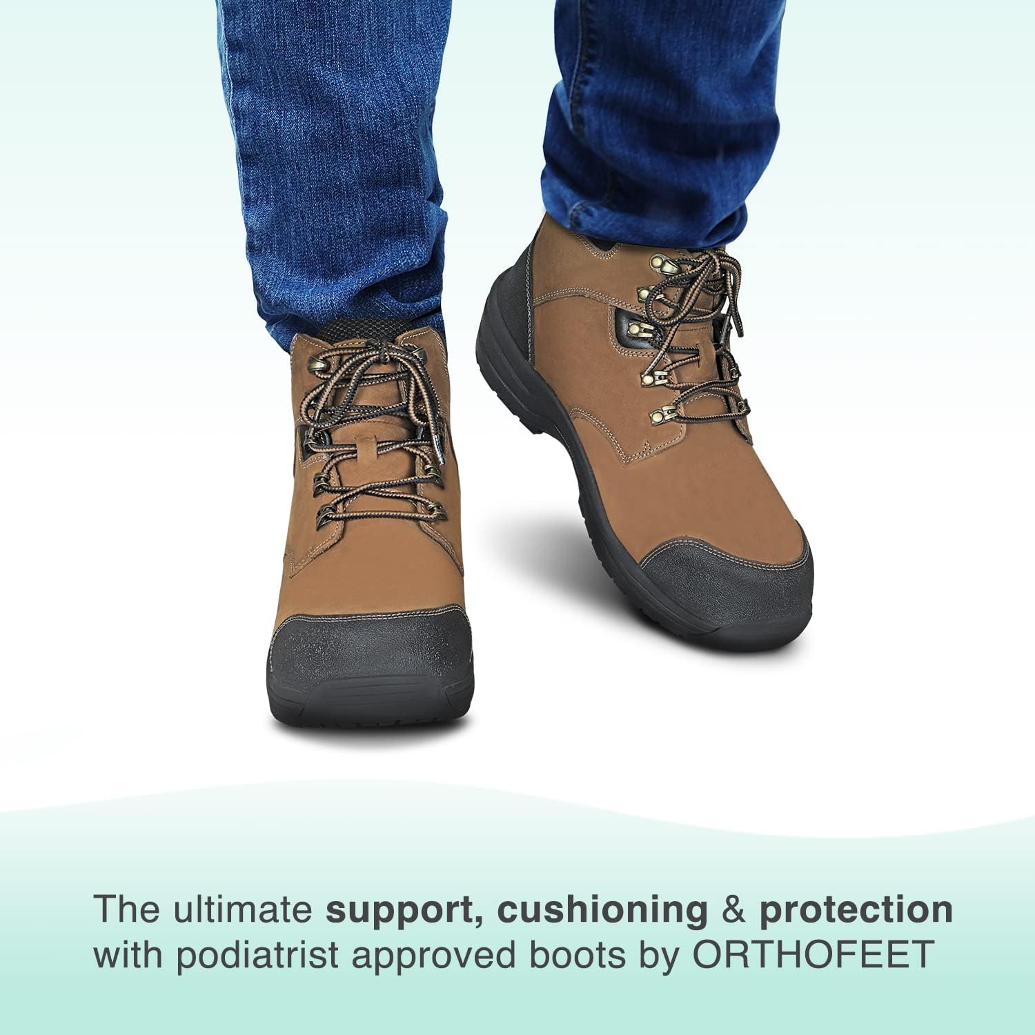 Мужские ортопедические кожаные водонепроницаемые ботинки Orthofeet Granite, коричневый — фото 2