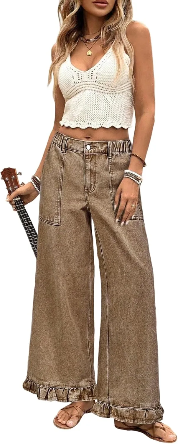 

Женские джинсы Wide Leg Plus Size Denim с рюшами Dasimutko