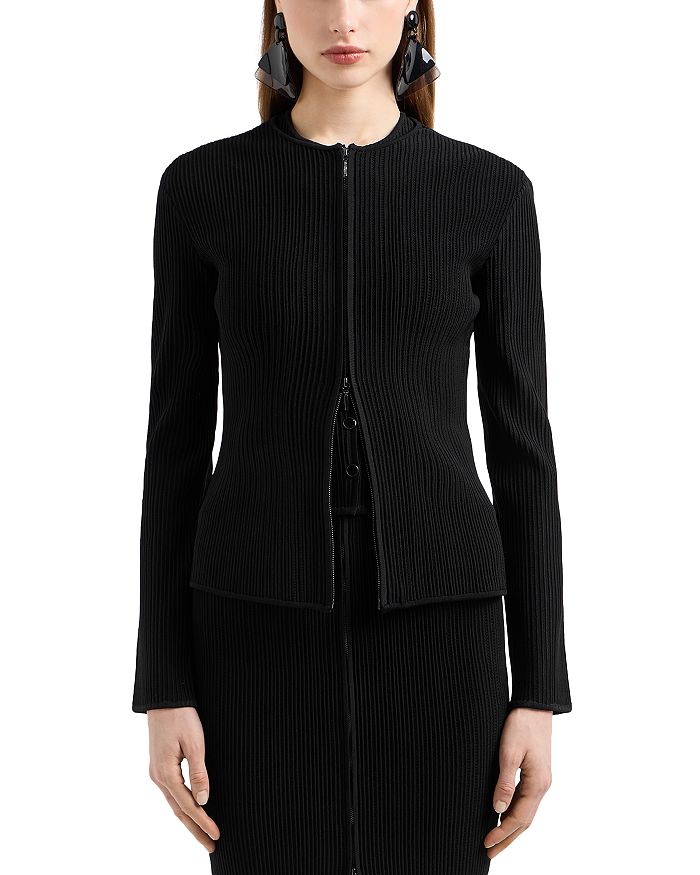 

Текстурированная полная молния куртка из османского джерси Emporio Armani, черный